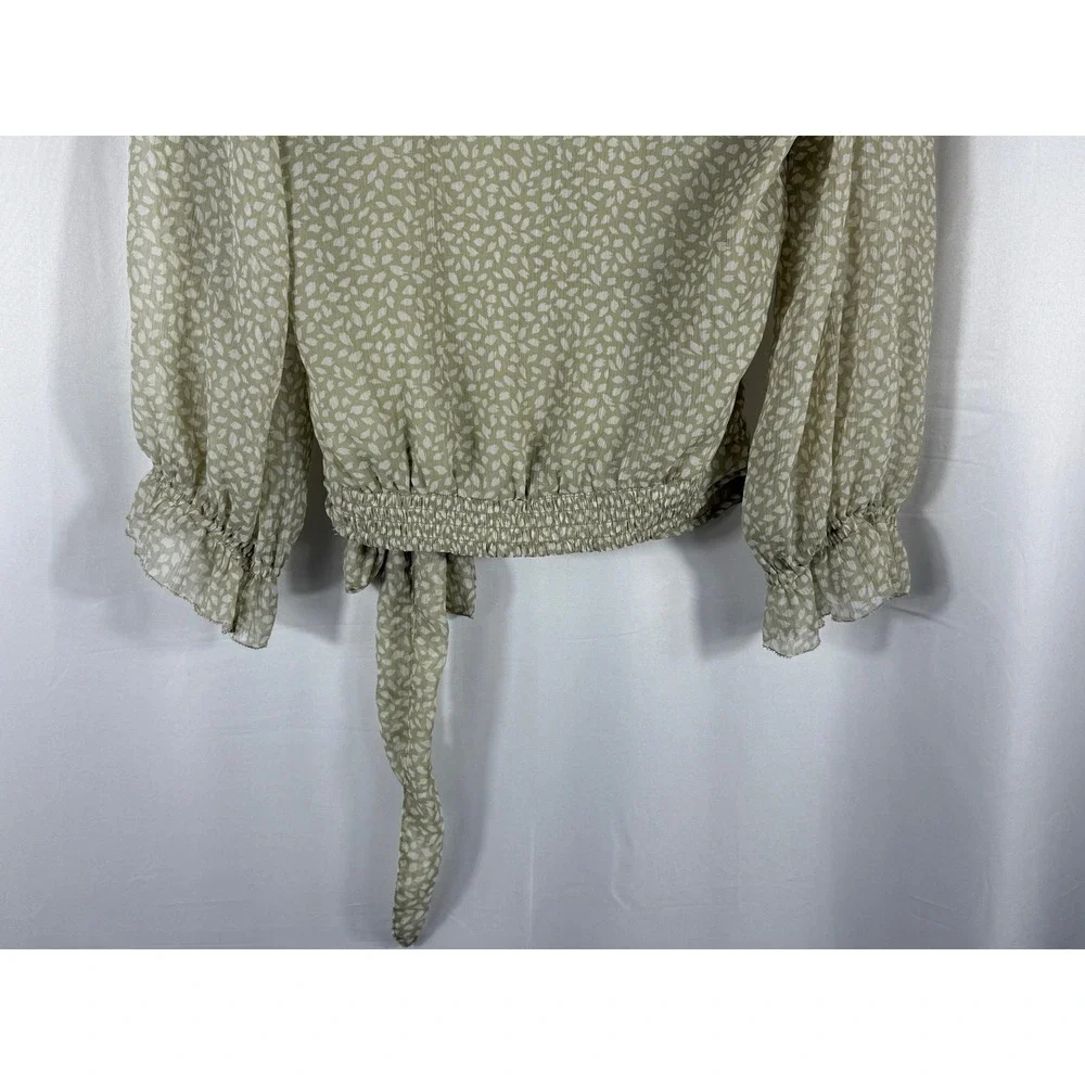 Abercrombie & Fitch Women XS‎ Sage Green Print Cross Over Puff Sleeve Blouse Top